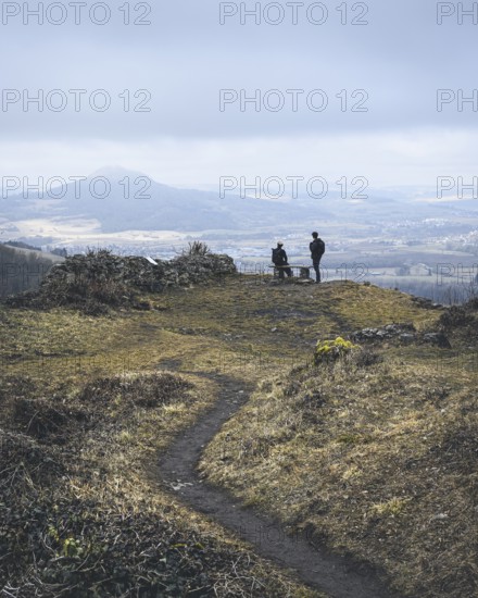 Viewpoint on the ruins of Mägdeberg Castle, with a view of the Hegau volcano Hohenhewen on the