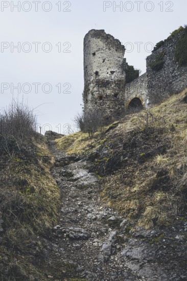 Ascent to the ruins of Mägdeberg Castle, Mühlhausen-Ehingen, Hegau, Konstanz district,