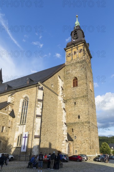 Bergkirche St. Wolfgang on Bergstreittag 2025 during the traditional miners' service, Schneeberg,