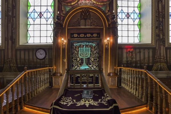 A parochet, curtain in front of the Torah shrine in the interior of the Tsori Gilod Synagogue,