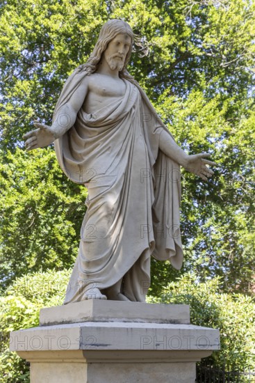 Large figure of Jesus Christ with outstretched arms at the Neschwitz cemetery, Upper Lusatia,
