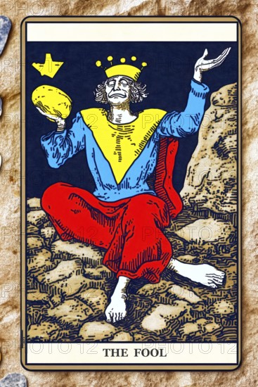 Classical representation of tarot card The Fool symbolizing innocence, freedom, originality,