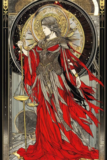 Modern representation of tarot card The Justice symbolizing justice, law, truth, honesty,