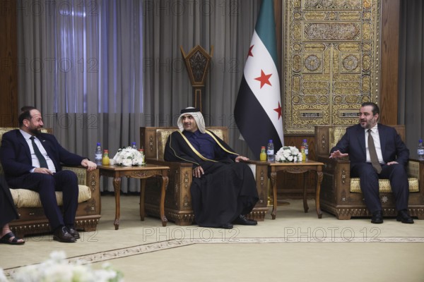 In Damascus, Syria on February 5, 2026, Syrian Foreign Minister Assad al-Shaibani meets with the