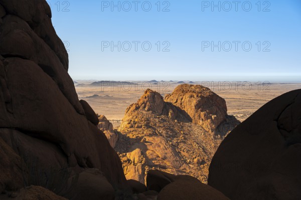 Fascinating rock formations with views of desert landscape and clear sky in Spitzkoppe, Spitzkoppe,