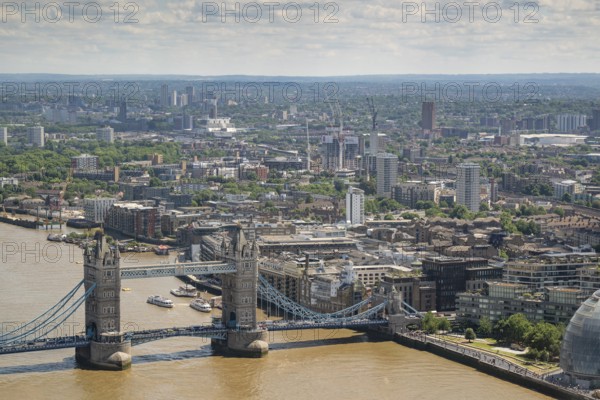 City panorama seen from Sky Gardens with Tower Bridge spanning the Thames, London, England, Great