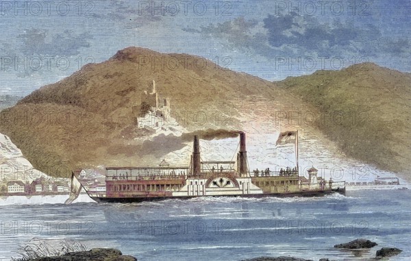 The new Rhine steamer, steamship on the Rhine called Humboldt/The new Rhine Steamer, steam boat on