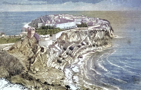 View of Monaco, Le Rocher/view of Monaco, Le Rocher, historical, digitally restored reproduction of