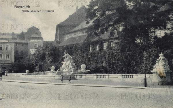 Historical postcard around 1910, Wittelsbacher Brunnen in Bayreuth, Upper Franconia, Bavaria,