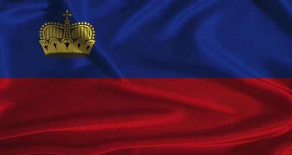 Liechtenstein flag with cloth textured background. National flag of Liechtenstein with realistic