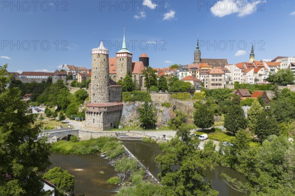 City view with Spree, Ortenburg, Alte Wasserkunst, St. Michael's Church, St. Peter Cathedral and