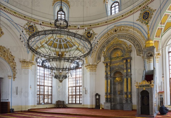 Magnificent interior of a mosque with ornate decorations and large windows, Aziziye Mosque, Ottoman