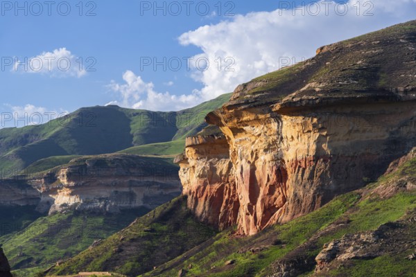 Mushroom Rock, grassland with sandstone cliffs and cliffs, landscape in Golden Gate Highlands