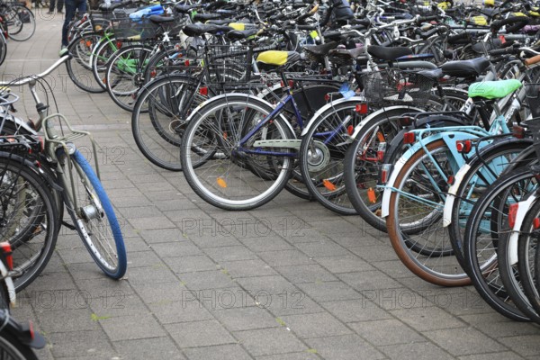 Lots of bikes in the bicycle parking lot in front of Oldenburg Central Station, Lower Saxony,