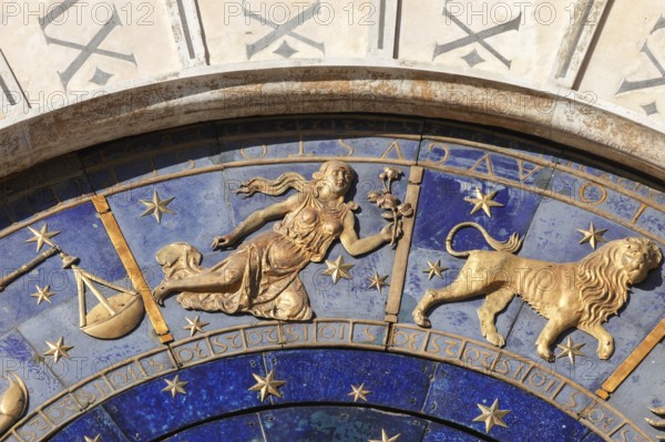 The astrological clock with moon phases and zodiac signs and lapis lazuli dial, in St. Mark's