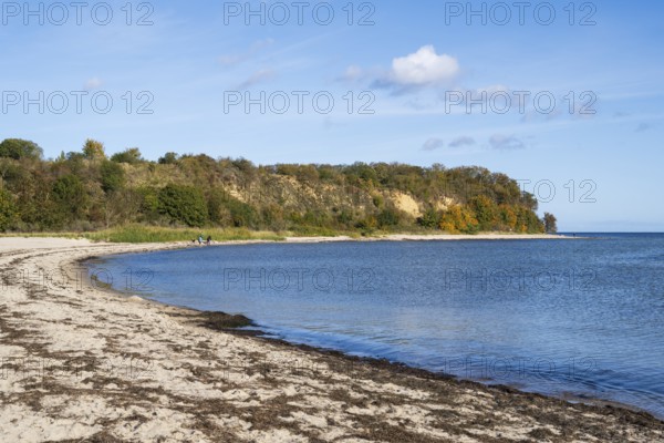 Beach and cliffs, people on the beach, autumn, Lobbe, Mönchgut, Rügen, island, Baltic Sea,