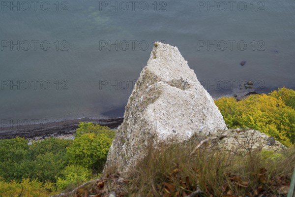 Victoria view of chalk cliffs and Baltic Sea, trees with autumn colors, view down, Jasmund National