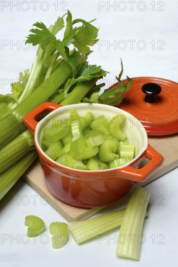 Celery stalks, pieces in pots
