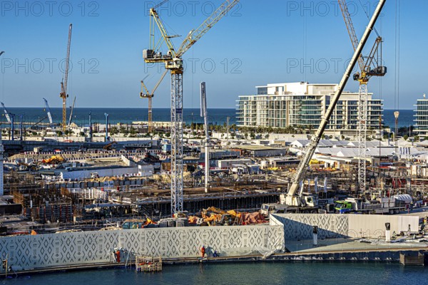 View of the construction sites all around from the Zayed National Museum platform, the museum with