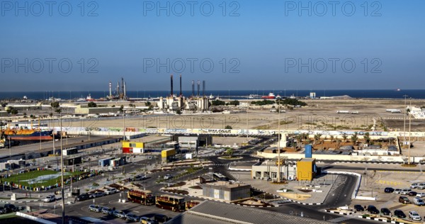 View from the cruise ship of the industrial area at Terminal Port, Abu Dhabi, UAE, United Arab