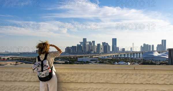 View of Abu Dhabi's skyline from the Zayed National Museum platform, the museum is the heart of the