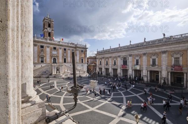 View from Palazzo Nuovo to equestrian statue of Marcus Aurelius in front of Palazzo Senatorio,