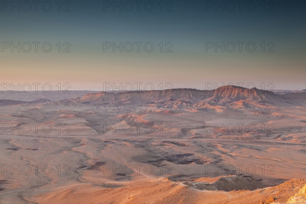 Mitzpe Ramon, Israel, Negev Desert, The Makhtesh Ramon crater at sunset part of the Ramon Nature