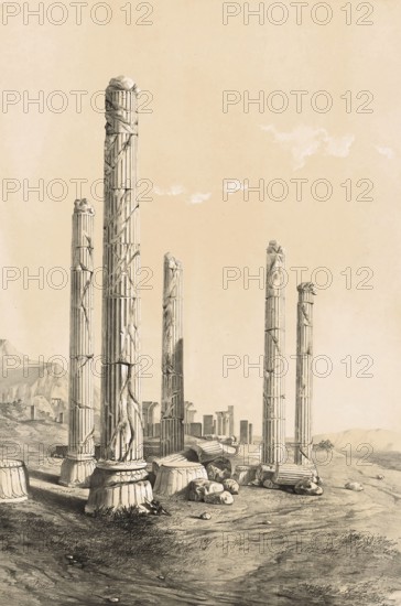 Ruins of Persepolis, Iran, authentic, digitally restored reproduction from a 19th century model by