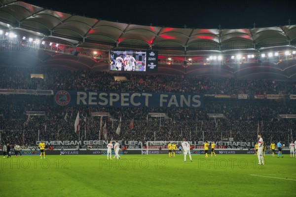 Transparent Banner RESPECT FANS Cannstatt Curve, MHPArena, MHP Arena Stuttgart, Baden-Württemberg,
