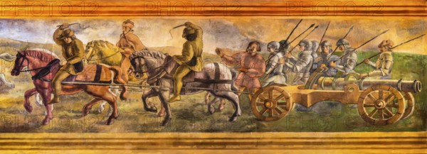 Ceiling fresco with soldiers and cannons, Wawel Royal Castle, former residence and seat of