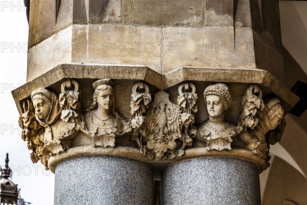 Arcades and Mascaron Heads, Rynek with Cloth Hall, from 13th century, Main Market Square, landmark