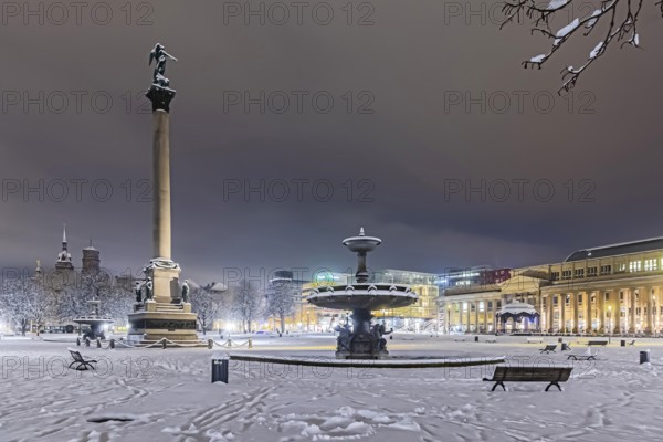 Winter in Stuttgart. It snowed overnight and the city is wintry white early in the morning. Palace