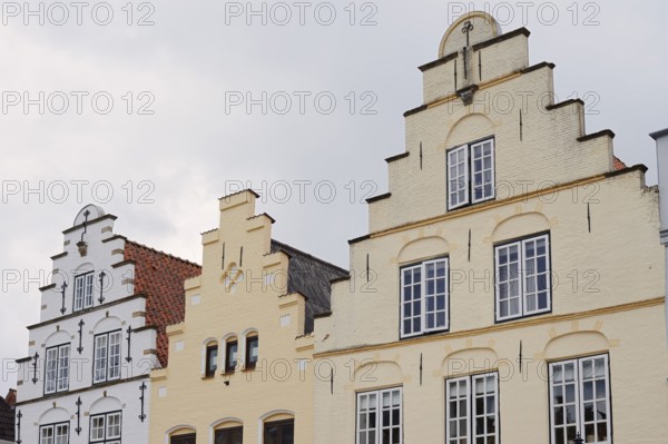 Historic gabled houses on the market square, 'Little Amsterdam of the North' Friedrichstadt, North
