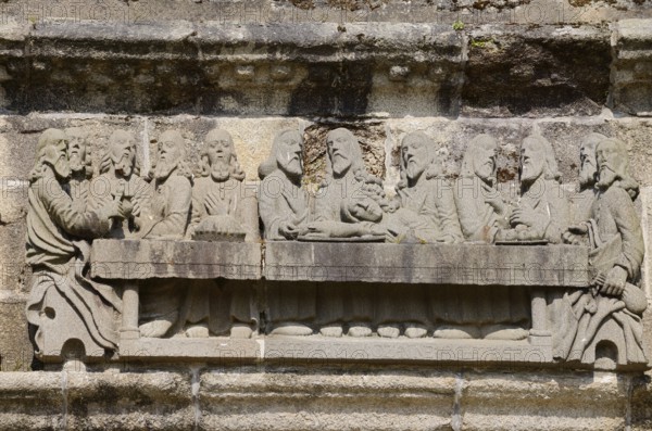 Relief on Calvary near Saint-Germain church, enclosed parish, Pleyben, Finistere department,
