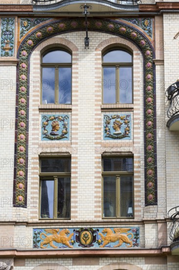 Majolica houses by architect Reinhold Siebert, richly decorated town houses in early Art Nouveau,