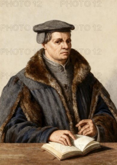 Thomas Müntzer, 1489 – 1525, German preacher and theologian, digitally edited after a print by