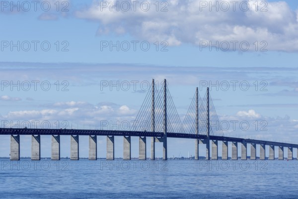 Öresund Bridge, Øresundsbrön, world's longest cable car bridge, connecting Copenhagen with Malmö,