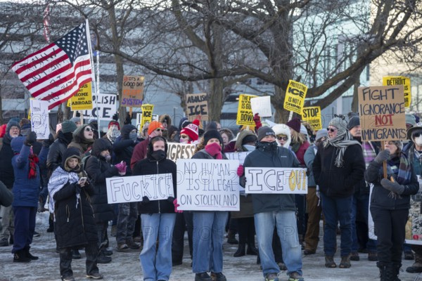 Detroit, Michigan USA - 24 January 2026 - A solidarity rally with Minneapolis residents protesting