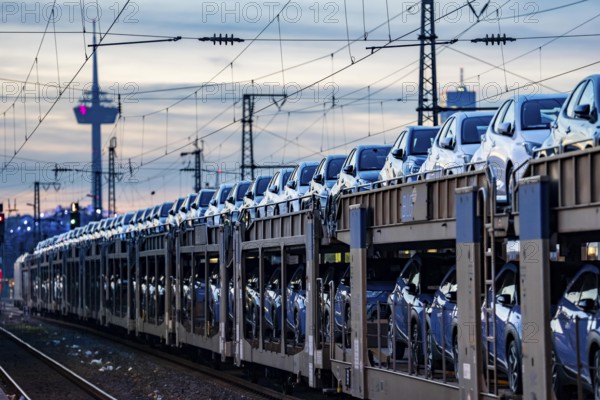 Car train, transport of Toyota small cars with a freight train from BLG Logistics, a logistics