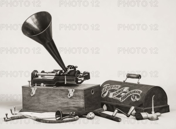 Historical illustration, 19th Century, Home Phonograph, by Thomas Alva Edison, 1901