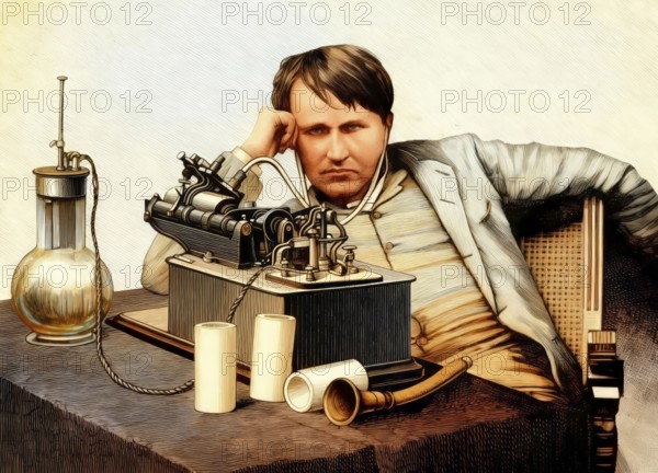 Thomas Edison at his Laboratory on 16 June 1888, the morning after spending 48 hours perfecting