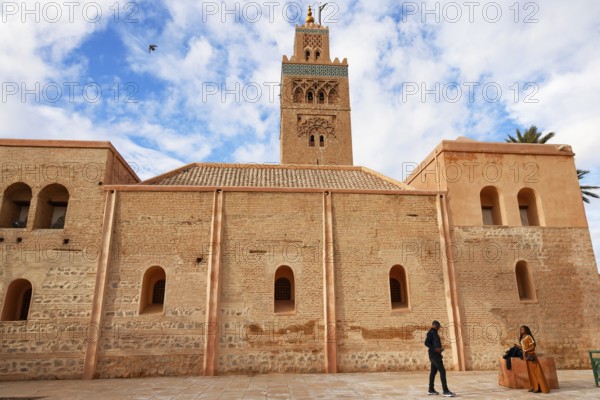Koutoubia mosque with minaret, landmark of Marrakech, historic old town, Medina, UNESCO World