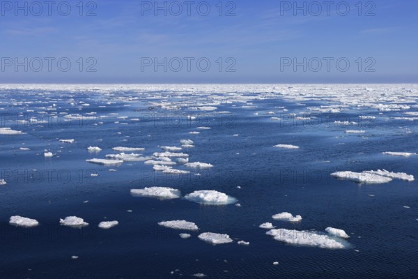 Drift ice, brash ice consists of ice floes in the Arctic Ocean around Svalbard, Spitsbergen in