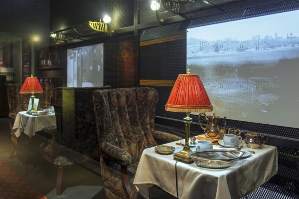 1930s interior of the Royal Belgian carriage at Train World, railway museum in Schaerbeek,