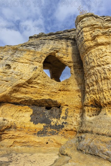 Klusfelsen, sandstone rock formation in Goslar near Halberstadt on the edge of the Harz Mountains,