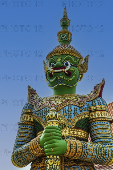 Mystical figure Yaksha as temple guard, Wat Arun Buddhist temple, Bangkok, Thailand's metropolis,