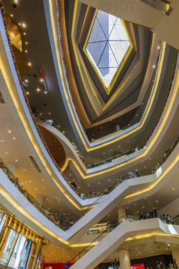 Skylight and various floors connected by escalators in Iconsiam Shopping Center, Bangkok,