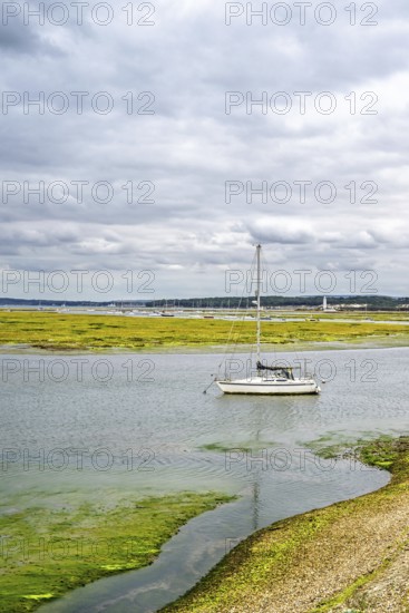 Boats and Marshes over Hurst Spit, Milford on Sea, Lymington, Hampshire, UK