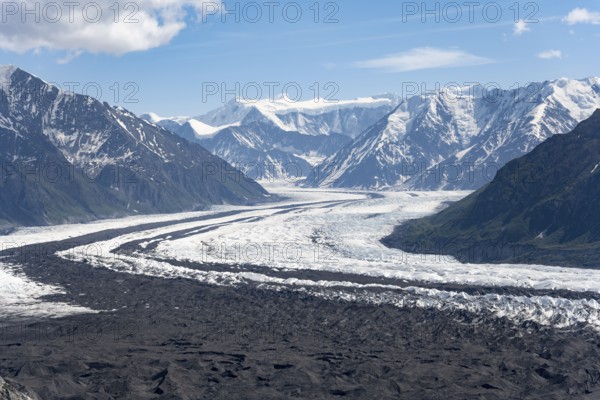 View of impressive mountain landscape with Matanuska glacier and glaciated mountain peaks, Lion's
