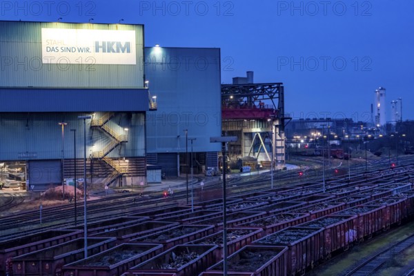 Hüttenwerke Krupp-Mannesmann, HKM in Duisburg, halls of the blast steel mill, tracks of the